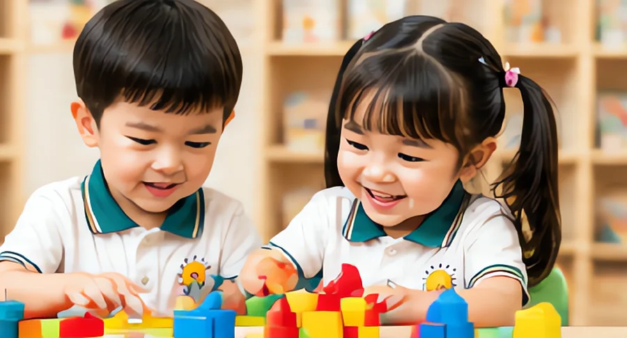 Các bé cùng lắp ghép mô hình ngôi nhà